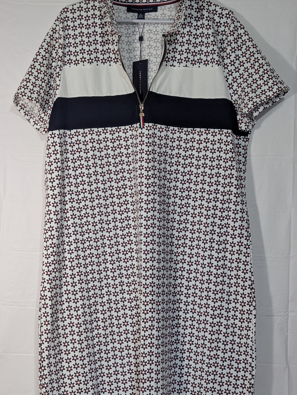 NWT Tommy Hilfiger XL Quarter Zip Polo Dress Geometric Print Stretch Cotton Knee